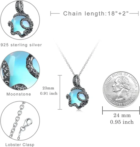 Vista 5 de TYSO Collar de pulpo para mujer, plata de ley 925 con colgante de pulpo, collar con colgante de pulpo, joyería de animales marinos, regalos