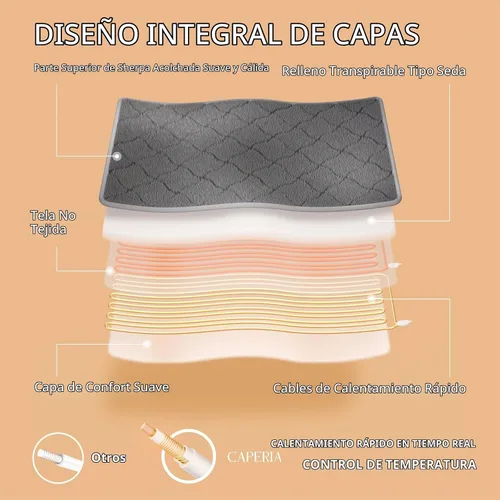 Vista 4 de Caperia Protector de colchón térmico individual, protector de colchón eléctrico con 9 ajustes de calor, función de memoria, calentamiento rápido Gris