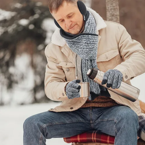 Vista 6 de Gorro de invierno, bufanda, calcetines, guantes para pantalla táctil, calentadores de oídos, conjuntos de gorros de punto con forro polar