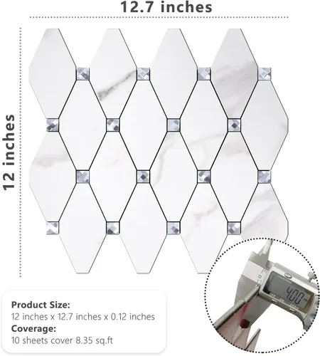 Vista 6 de STICKGOO 1 hoja de salpicaduras de pared para despegar y pegar, adhesivos de azulejos compuestos de aluminio Calacatta, salpicaduras autoadhesivas
