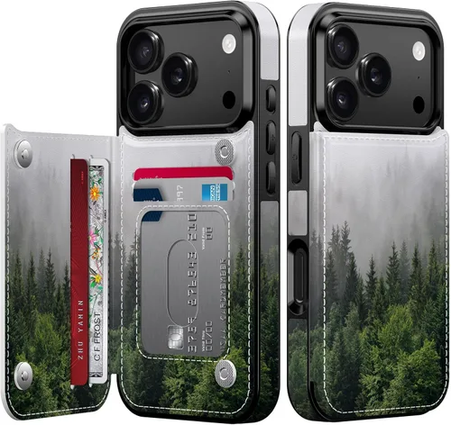 Vista 32 de LETO para iPhone 15 Pro Funda tipo cartera - Tapa tipo folio con patada - Diseños de moda - Tarjetero - Funda protectora para mujeres y niñas - 6.1