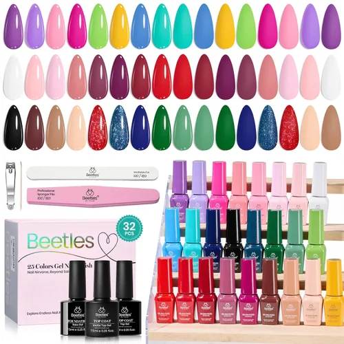 Vista 27 de Juego de esmalte de uñas de gel Beetles Cat Eye - 24 piezas, 20 colores de esmalte de uñas de gel con brillantina, cambia de color oscuro, kit