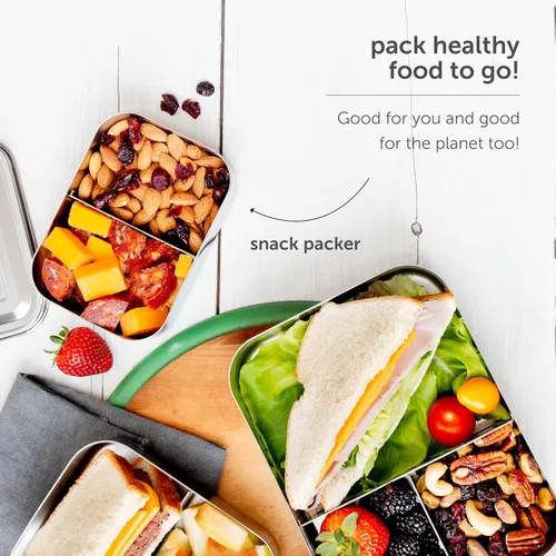 Vista 7 de LunchBots Caja Bento Empacadora de Snacks Pequeña - Contenedor de Snacks Extra Pequeño Dividido de Acero Inoxidable - 2 Compartimentos para Frutas