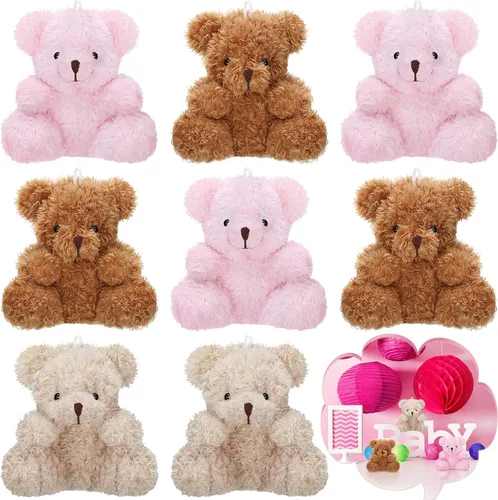 Vista 8 de Threan 8 piezas de mini osos de peluche de 4 pulgadas, pequeños osos de peluche a granel, juguetes de animales de peluche suaves, muñecos de oso