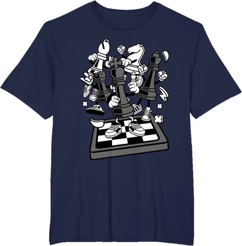 Vista 61 de Figura cómica Camiseta de tablero de ajedrez jugador de ajedrez Azul Marino
