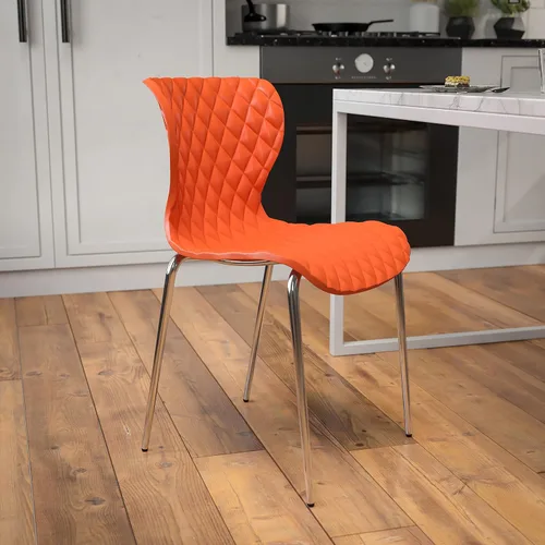 Vista 9 de EMMA + OLIVER Silla apilable de plástico negro de diseño contemporáneo Contemporáneo, respaldo y asiento contorneados, asiento de cascada