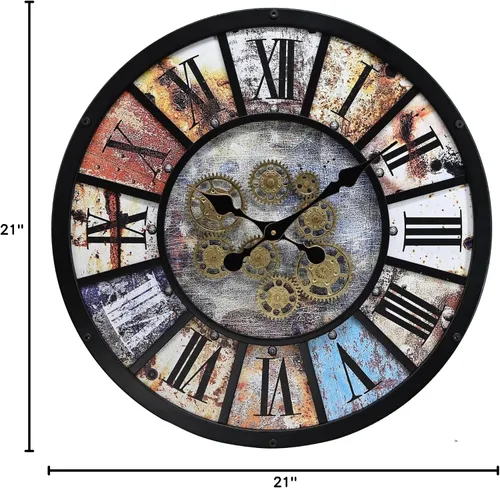 Vista 8 de Unique Moving Gear - Reloj de pared extra grande de 21 pulgadas, funciona con pilas, decoración industrial retro estilo casa de campo steampunk