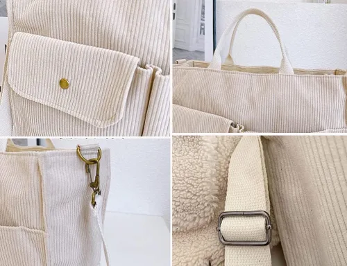 Vista 6 de Bolso de mano de pana para mujer, bolso de mano, bolso universitario, bolsa de viaje, bolsa cruzada, bolsa de mensajero, bolso de mano 2024