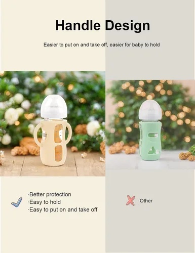 Vista 3 de 2 paquetes de fundas de silicona para biberones de vidrio Philips Avent, fundas para biberones de bebé resistentes a caídas sin BPA con asas A-rosa