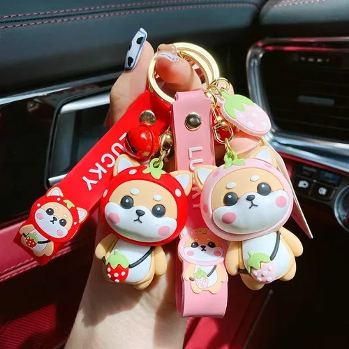 Vista 5 de Fuqimanman2020 Lindo llavero de anime Kawaii Shiba Inu colgante de animal llavero regalo de Año Nuevo para mujeres, hombres, niñas y niños