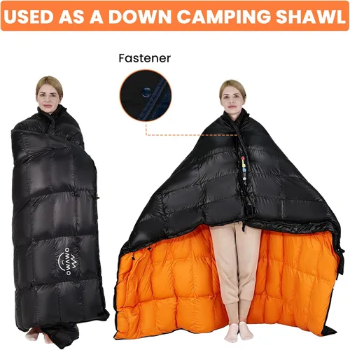 Vista 8 de Rectangular Down Sleeping Bag for Adults Camping Backpacking Negro/15℉/Cremallera izquierda/plumón de pato