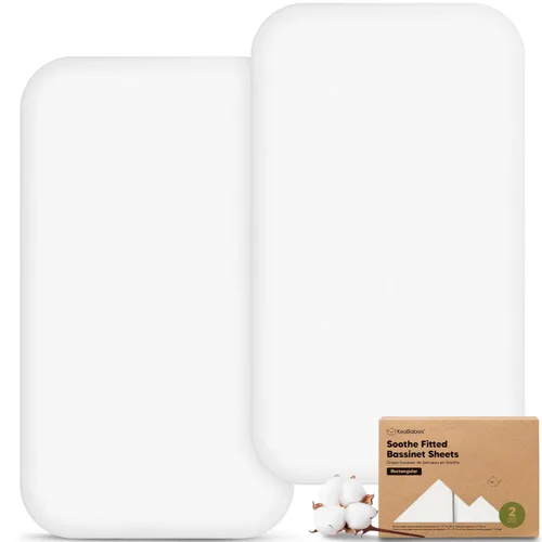 Vista 31 de Paquete de 2 sábanas orgánicas para cuna para niños, niñas, sábana bajera (lino azul) 100% Cotton Bassinet Mattress Sheets, Compatible with Halo