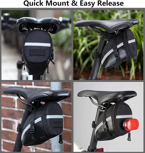 Vista 8 de Bolsa de sillín de bicicleta con kits de herramientas de reparación, bolsa de sillín de bicicleta con juego de reparación, bolsa de bicicleta debajo
