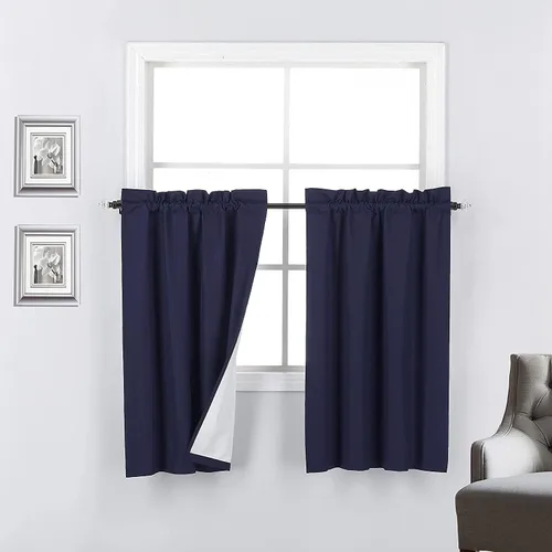 Vista 35 de 2 paneles de cortinas opacas con aislamiento térmico y forro blanco en la parte trasera para ventana de bloqueo de luz para cualquier ventana