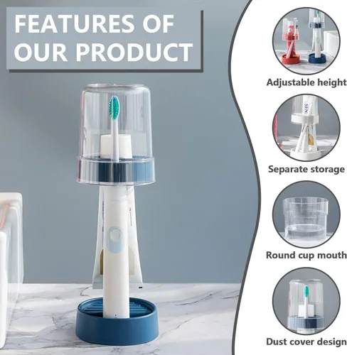 Vista 4 de Soporte para cepillos de dientes con taza/cubierta para cepillo de dientes, soporte para pasta de dientes para cepillos de dientes regulares