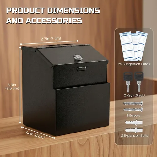 Vista 5 de Flexzion Caja de sugerencias con candado, caja de metal con ranura, caja de donación de montaje en pared con candado para boleta, tarjetas