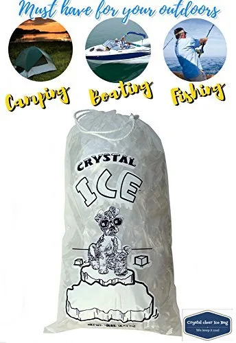 Vista 3 de Bolsas de hielo de plástico Crystal Clear con cordón de algodón, 10 lb., paquete de 100