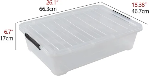 Vista 2 de Esdiplot - Paquete de 3 recipientes de almacenamiento transparentes para debajo de la cama, 40 L, recipientes de plástico con tapas y ruedas