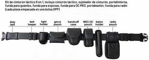 Vista 2 de Kit de cinturón de servicio para policía LytHarvest 8 en 1 con bolsillos, cinturón utilitario para aplicación de la ley Grande