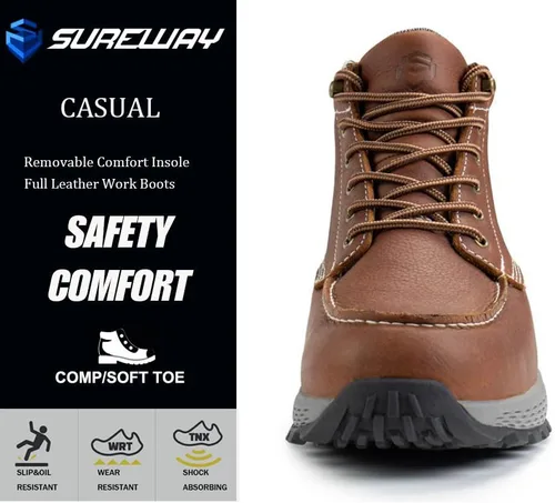 Vista 10 de SUREWAY Men's Lightweight Casual Soft Toe Work Boot - Moc Toe, Men's Construction Industry Safety Wedge Work Boot/Shoe - Black, Comfort Insole