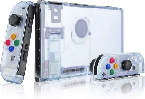 Vista 5 de eXtremeRate Placa frontal trasera azul glaciar transparente para consola Nintendo Switch, carcasa de controlador de mano NS Joycon con botones