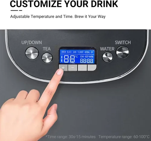 Vista 4 de Joydeem Máquina de té caliente, hervidor eléctrico de vidrio con infusor de té de elevación automática y control de temperatura, 1.7L, JD-ZC6088G