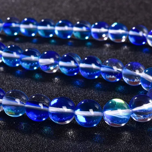 Vista 3 de 48 piedras preciosas redondas de ángel azul Aura de 0.315 pulgadas (0.315 in) pulidas, cuentas sueltas de piedra lisa suelta de cuarzo para hacer