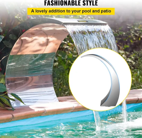 Vista 4 de Happybuy Fuente de piscina de acero inoxidable de 17.7 x 11.8 x 23.6 pulgadas, fuente de piscina plateada, para piscinas en el suelo, jardín