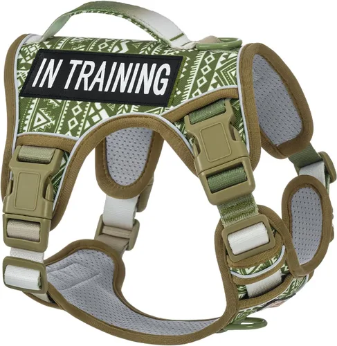 Vista 38 de Arnés para perro sin tirones para perros de tamaño pequeño, chaleco ajustable para caminar fácilmente, material Oxford transpirable, tiras Verde