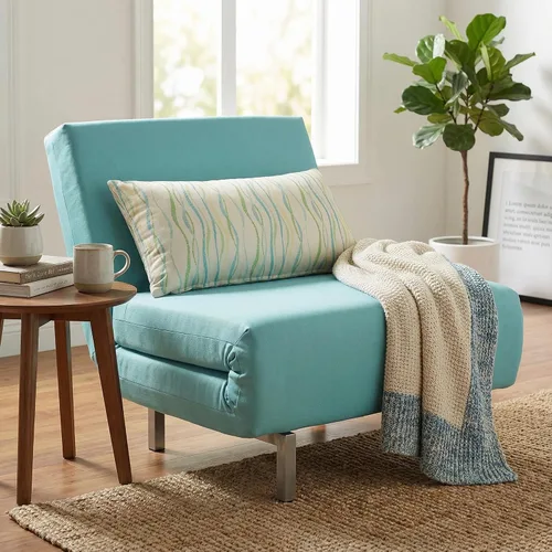 Vista 9 de Cortesi Home Savion Futón convertible con silla decorativa, color azul aguamarina