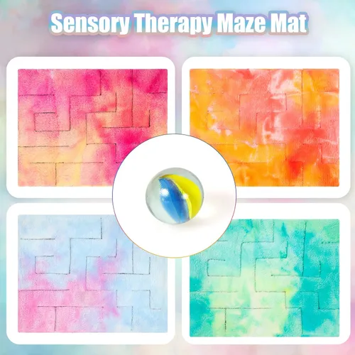 Vista 2 de 4 piezas de tapete sensorial de laberinto de mármol, juguetes para aliviar el estrés, tapete sensorial calmante para aliviar la ansiedad, juguetes