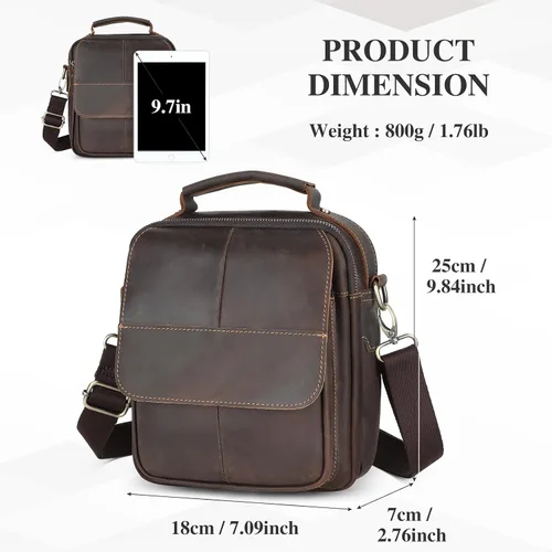 Vista 3 de BAIGIO Pequeña bolsa de mensajero de cuero para hombre, bolso de hombro cruzado, bolso vintage para hombre para Ipad Travel Bussiness