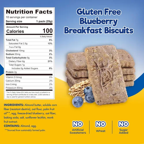 Vista 2 de ChocZero Galletas de desayuno de arándanos, sin azúcar añadido, keto y sin gluten, galletas de aperitivos con alto contenido de fibra, 30 por caja