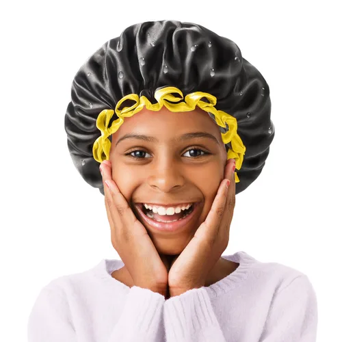 Vista 10 de Gorro de ducha negro extra grande para mujeres y hombres con cabello grueso, largo y trenzas, reutilizable, impermeable, de doble capa XL, gorros