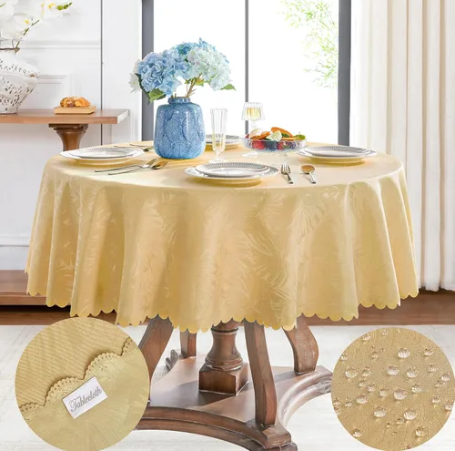 Vista 54 de Mantel Redondo Aqua Jacquard Pequeño de 40 Pulgadas, Manteles para Mesas de hasta 26" de Diámetro, Impermeable, Lavable, Sin Arrugas, Tela Suave