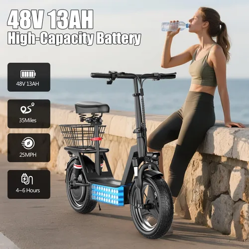 Vista 3 de ASKGO Electric Scooter for Adults, 650W Peak Motor Electric Scooter with Seat, 25Mph & 35Miles Range, 14" Foldable Escooter with Dual Suspension