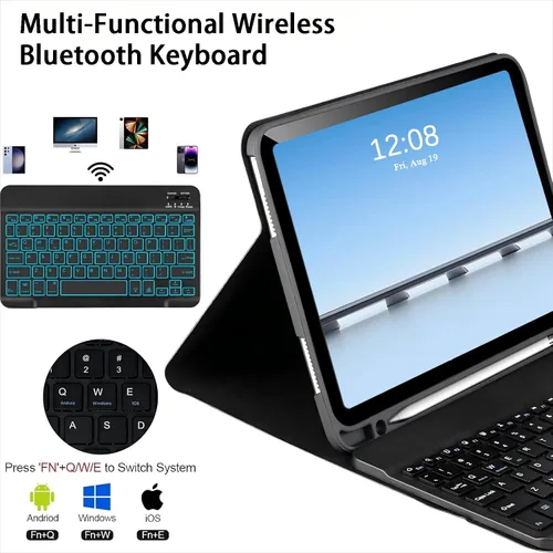 Vista 8 de Funda de teclado desmontable con mouse para Samsung Galaxy Tab S6 Lite de 10.4 pulgadas 2020/2022/2024, funda magnética de teclado