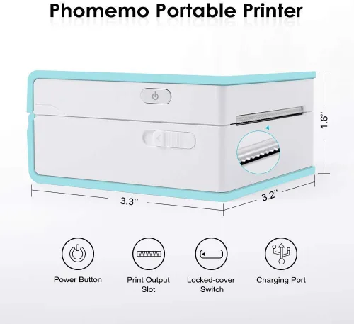 Vista 8 de Phomemo M02 Mini impresora de calcomanías – Impresora térmica Bluetooth con 3 rollos de papel adhesivo blanco, compatible con iOS + Android