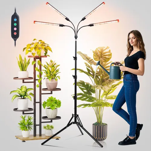 Vista 3 de ¡FECiDA Gamechanger! Luz de cultivo de 36W con 4 cabezas y soporte de trípode, luces de cultivo LED de gran cobertura de 2025 para plantas