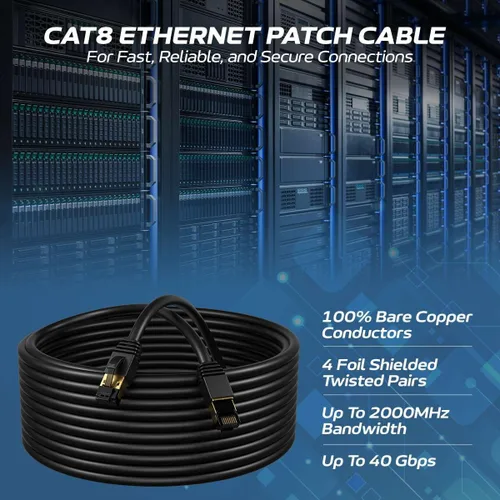 Vista 2 de Cables Direct Online Cable de conexión Ethernet SFTP Cat8 negro de 0.5 pies, conexión de 40 Gbps 2000 MHz, cobre blindado 26AWG RJ45 retrocompatible