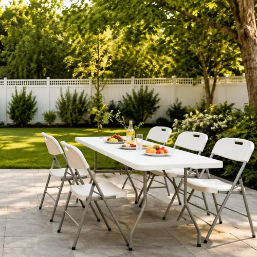 Vista 2 de Mesa plegable de 6 pies x 30 pulgadas, mesas de plástico para uso en interiores y exteriores, para picnic, fiesta, comedor, mesa de uso pesado