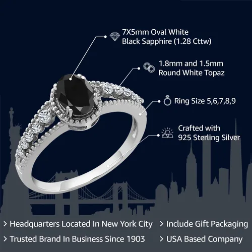 Vista 2 de Anillo de compromiso con piedra natal y topacio blanco para mujer en plata de ley 925 ovalado de 0.276 x 0.197 in Elegante diseño de vástago