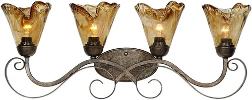 Vista 8 de Franklin Iron Works Aplique de pared rústico de desplazamiento ámbar, iluminación de metal dorado con cableado de metal de 23 1/2 pulgadas