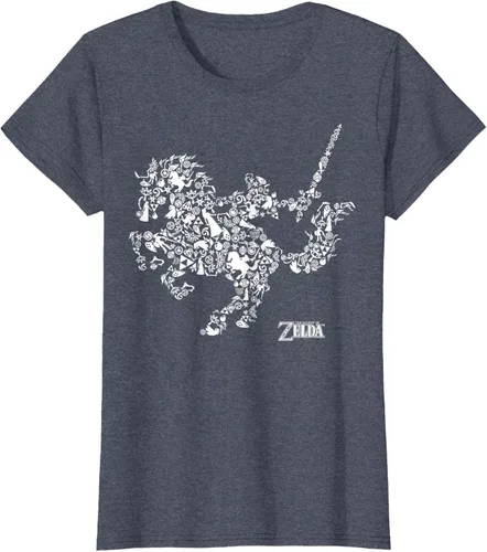Vista 14 de The Legend of Zelda Camiseta con diseño de símbolos de caballo Azul Marino