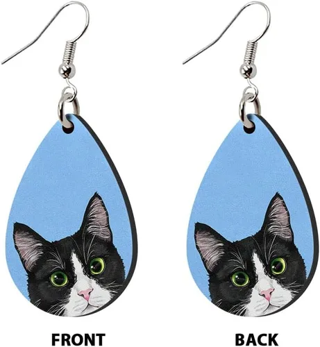 Vista 2 de WIRESTER 2 pares de aretes colgantes de gota de agua, accesorios de joyería de moda para niñas y mujeres, lindo animal, gato, perro, cerdo, rana
