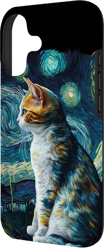 Vista 2 de Lindo Van Gogh Starry Night Cat Calico Cat Lover - Carcasa divertida para iPhone 17