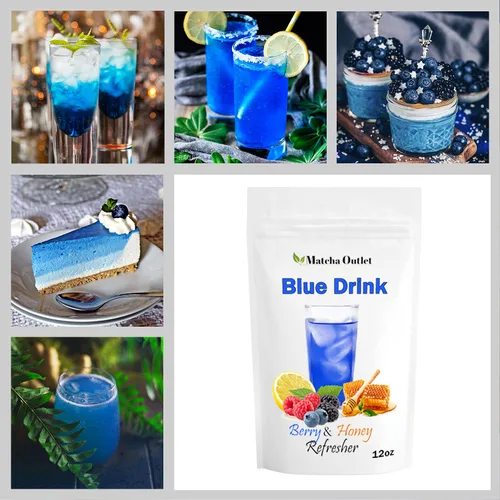 Vista 5 de Blue Drink Spirulina en polvo, sabor a bayas y miel, 12 onzas, mezcla de bebida azul, colorante natural para alimentos, perfecto para mezcla