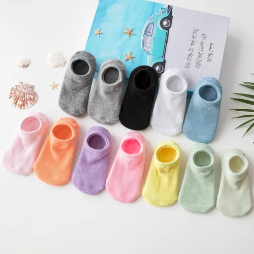 Vista 4 de Tenpluszero 12 pares de calcetines antideslizantes de algodón de corte bajo para niños y niñas, de 2 a 12 años