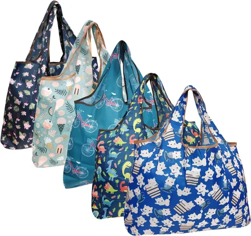 Vista 18 de allydrew Bolsas grandes plegables de nailon reutilizables para comestibles, paquete de 5
