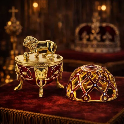 Vista 2 de BestPysanky Figura de huevo de león dorado en la jaula de joyas